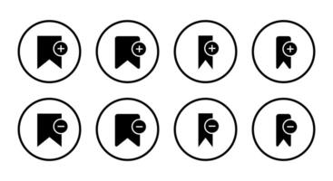 Add and remove bookmark icon set collection on circle line vector