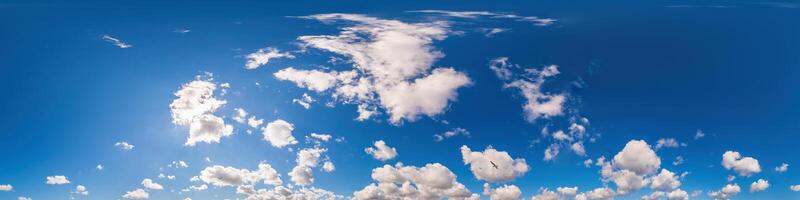 Blue sky panorama with Cirrus clouds. Seamless hdr 360 degree pano in spherical equirectangular format. Sky dome or zenith for 3D visualization, game and sky replacement for aerial drone 360 panoramas photo