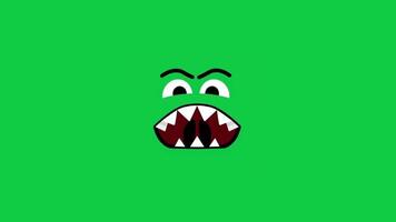 Monster, demon cartoon character laughing face animation loop on green screen chroma key background video