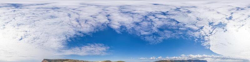 sky part of panorama with clouds, without ground, for easy use in 3D graphics and panorama for composites in aerial and ground spherical panoramas as a sky dome. photo