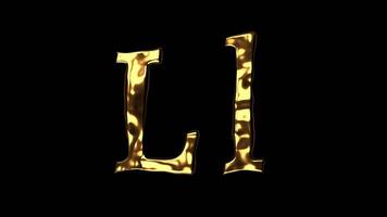 Upper and lower case l alphabet with golden fluid texture, latin script with bright yellow lava style, english letter with dented and horror look video