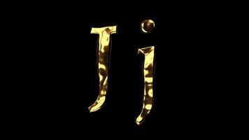 Upper and lower case j alphabet with golden fluid texture, latin script with bright yellow lava style, english letter with dented and horror look video