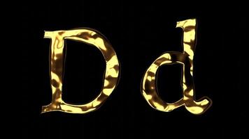 Upper and lower case d alphabet with golden fluid texture, latin script with bright yellow lava style, english letter with dented and horror look video