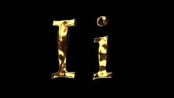 Upper and lower case i alphabet with golden fluid texture, latin script with bright yellow lava style, english letter with dented and horror look video