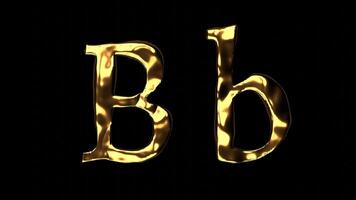 Upper and lower case b alphabet with golden fluid texture, latin script with bright yellow lava style, english letter with dented and horror look video