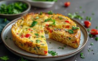 Cheesy Quiche on Plate With Slice Missing photo