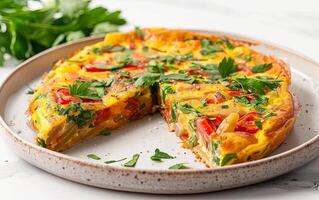 Cheesy Quiche on Plate With Slice Missing photo