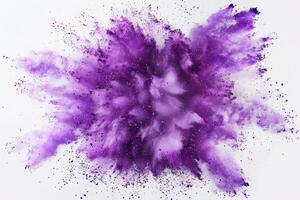 Purple paint explosion abstract background. Coloured cloud on white. Colorful splash dust explode photo