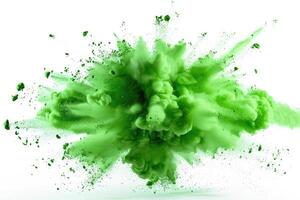 Green lime paint explosion abstract background. Coloured cloud on white. Colorful splash dust explode photo