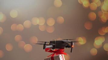 delivery of gifts using a quadcopter. New technologies. Mail of the future video