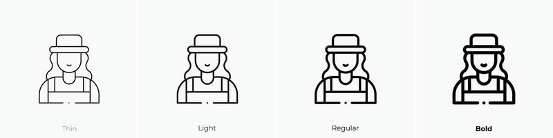farmer icon. Thin, Light, Regular And Bold style design isolated on white background vector