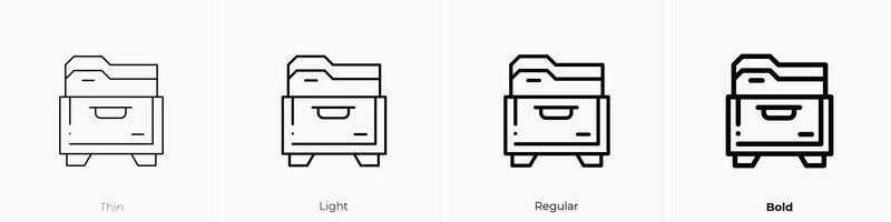 filling cabinet icon. Thin, Light, Regular And Bold style design isolated on white background vector