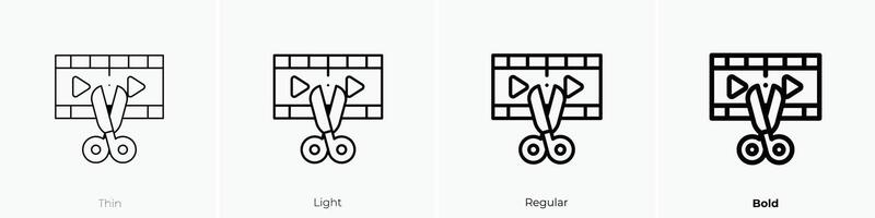 film editing icon. Thin, Light, Regular And Bold style design isolated on white background vector