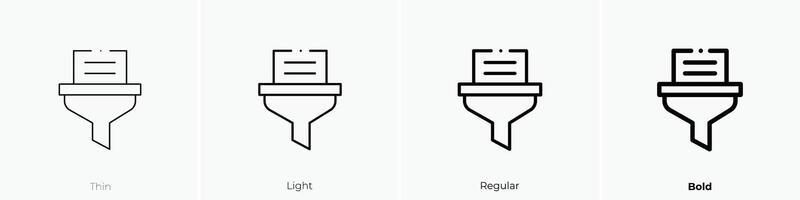 filtering icon. Thin, Light, Regular And Bold style design isolated on white background vector