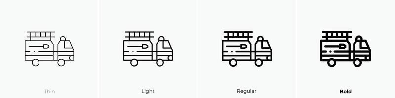 fire truck icon. Thin, Light, Regular And Bold style design isolated on white background vector