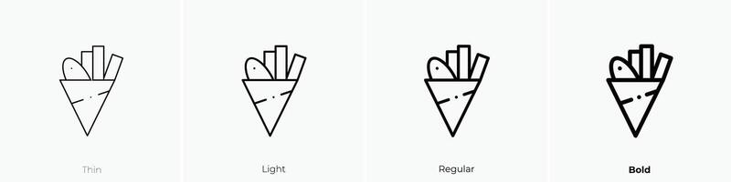 fish and chips icon. Thin, Light, Regular And Bold style design isolated on white background vector