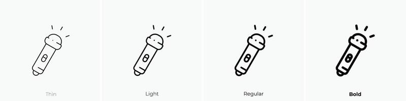 flashlight icon. Thin, Light, Regular And Bold style design isolated on white background vector