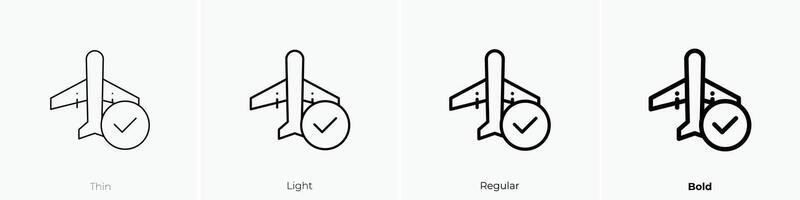 flight icon. Thin, Light, Regular And Bold style design isolated on white background vector