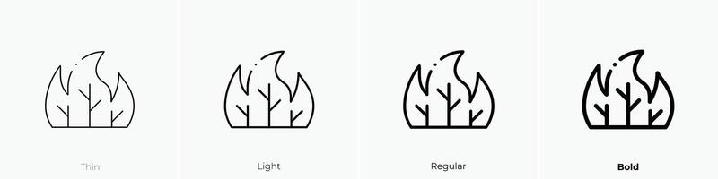 forest fire icon. Thin, Light, Regular And Bold style design isolated on white background vector