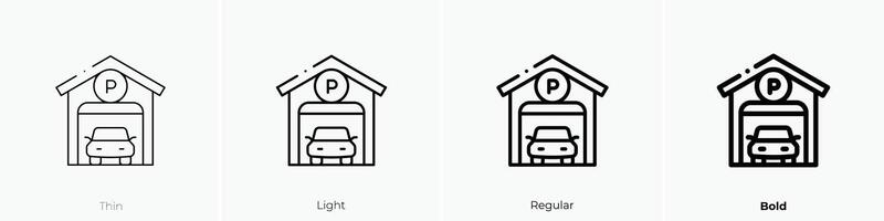 garage icon. Thin, Light, Regular And Bold style design isolated on white background vector