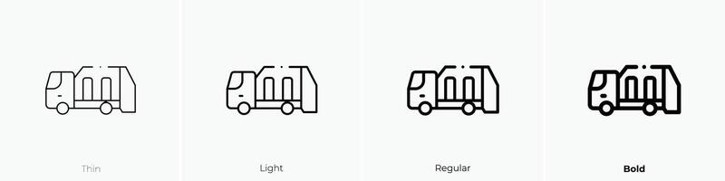 garbage truck icon. Thin, Light, Regular And Bold style design isolated on white background vector