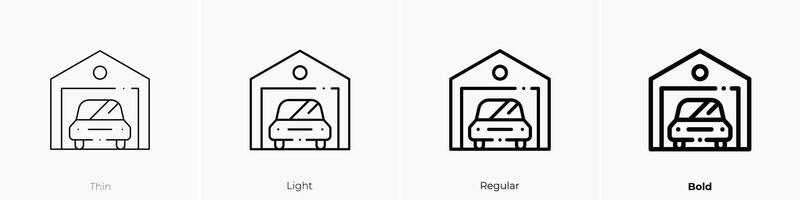 garage icon. Thin, Light, Regular And Bold style design isolated on white background vector