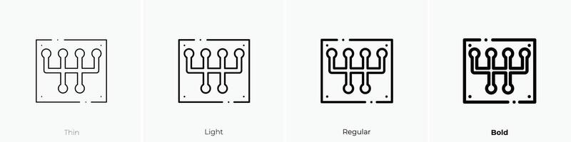 gearshift icon. Thin, Light, Regular And Bold style design isolated on white background vector
