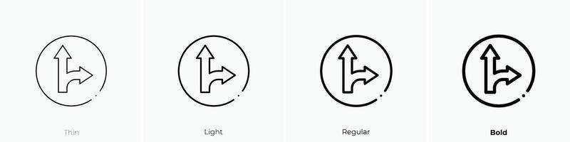 go straight or right icon. Thin, Light, Regular And Bold style design isolated on white background vector