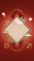 3D red portrait background chinese new year with minimalist space, suitable for product promotion in stories and reels video