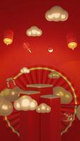 3D red portrait background chinese new year with minimalist podium, suitable for product promotion in stories and reels video