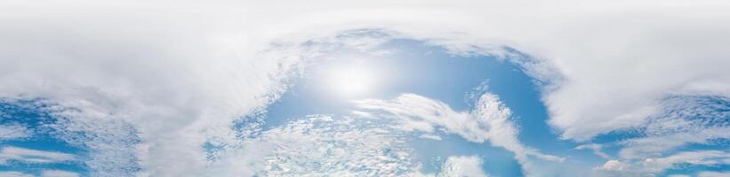 panorama of sky with clouds without ground, for easy use in 3D graphics and panorama for composites in aerial and ground spherical panoramas as a sky dome. photo