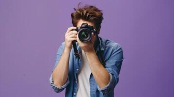 Young Photographers Joyful Capturing Lifes Beauty Through a Vibrant photo