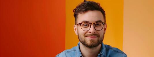 Confident Young Executive Smiling on Vibrant Background photo