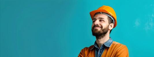 Cheerful Young Technician in Construction Uniform Happily Working On site photo