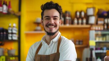 Friendly Small Business Manager Smiling in Store Environment photo