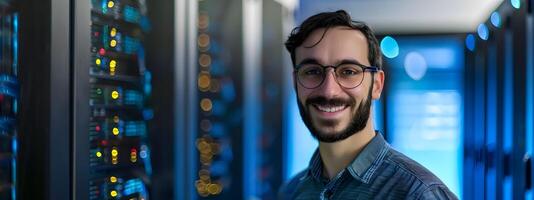 Friendly Smiling Portrait of Technician in Tech Focused Workspace photo