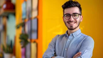 Friendly Young Store Manager Smiling in Bright Retail Environment photo