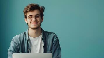 Smiling Young Tech Developer Confidently Embracing Career Opportunities photo