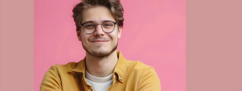 sonriente joven web diseñador retratar confianza y innovación foto