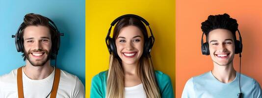 Friendly Young Customer Support Representative Assisting on Colorful Background photo