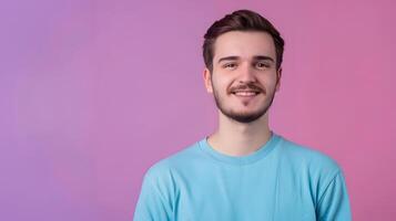 Friendly Young Professional Software Developer Smiling Against Colorful Background photo