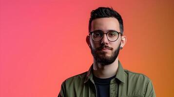 Serious Bearded IT Professional on Vibrant Colored Background photo