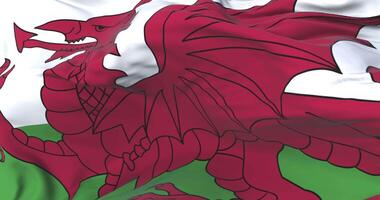 Wales flag waving at wind in slow with blue sky, loop video