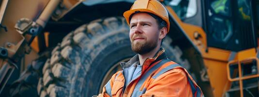 Hardhat Wearing Heavy Equipment Operator at Construction Site photo