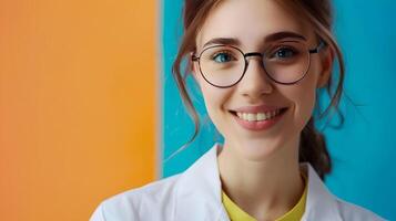 Smiling Young Professional Working in Control on Colorful Background photo