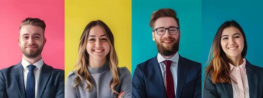 Portrait of Confident and Successful Young Business Managers Working Together in a Colorful Office Setting photo