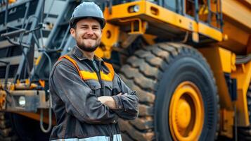 Hardworking Construction Worker Operating Heavy Machinery on a Job Site photo