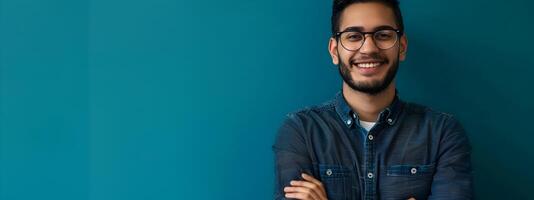 Portrait of Smiling Young Male Tech Professional Working in Office photo