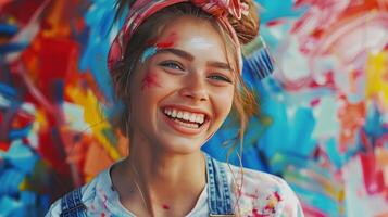 Joyful Young Painting with Vibrant Colors photo