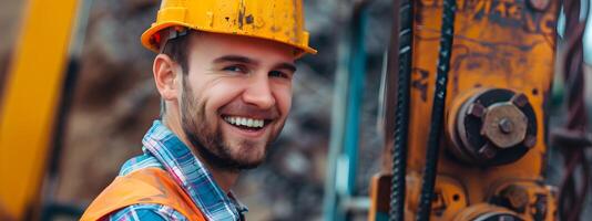 Hardhat Wearing Construction Worker Proudly Smiling on Job Site photo